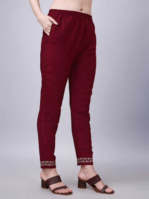 Attire Empire Women Silk Blend Maroon Embroidery Kurta & Pant & Printed Dupatta Set