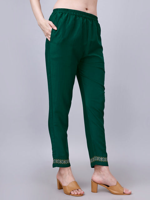 Attire Empire Women Silk Blend Green Embroidery Kurta & Pant & Printed Dupatta Set