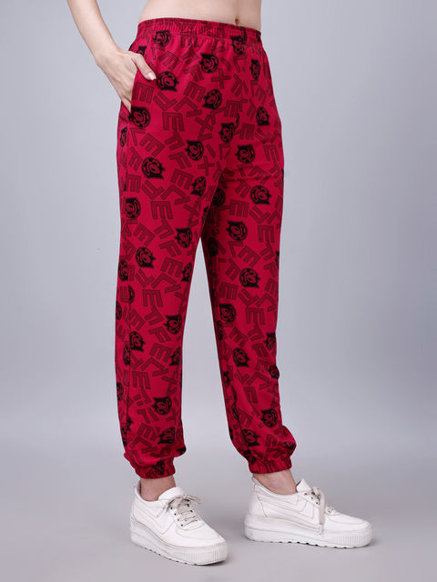 Attire Empire Women Printed Joggers Red