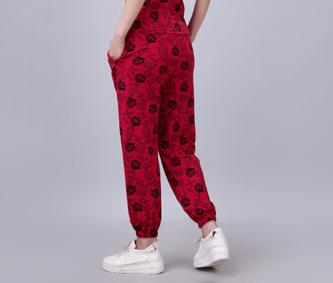 Attire Empire Women Printed Joggers Red
