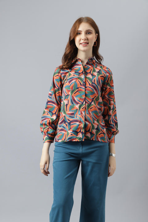 Attire Empire Women Regular Fit Printed Spread Collar Casual MultiColour Shirt