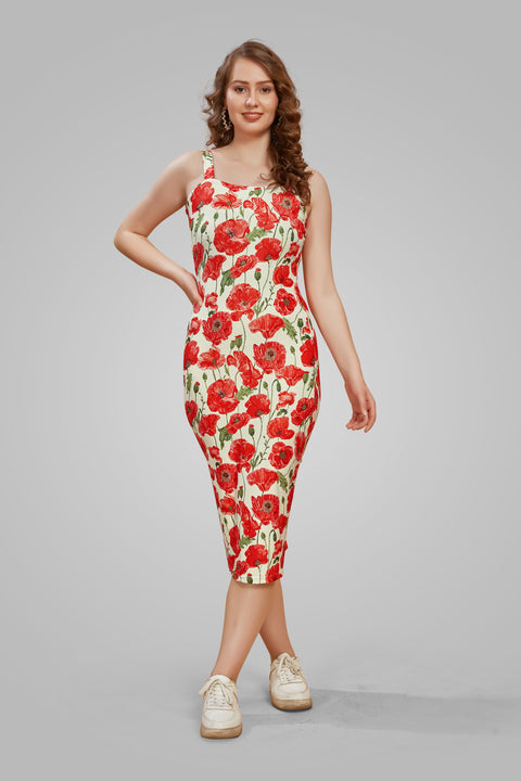 Attire Empire Women Bodycon Off-White & Red Dress