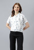 Regular FitPrinted Spread Collar Casual White Shirt