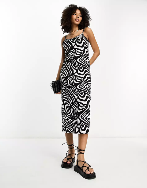 Attire Empire Women Black & White Midi Dress