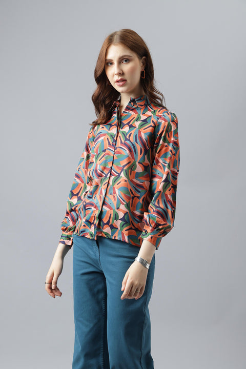 Attire Empire Women Regular Fit Printed Spread Collar Casual MultiColour Shirt