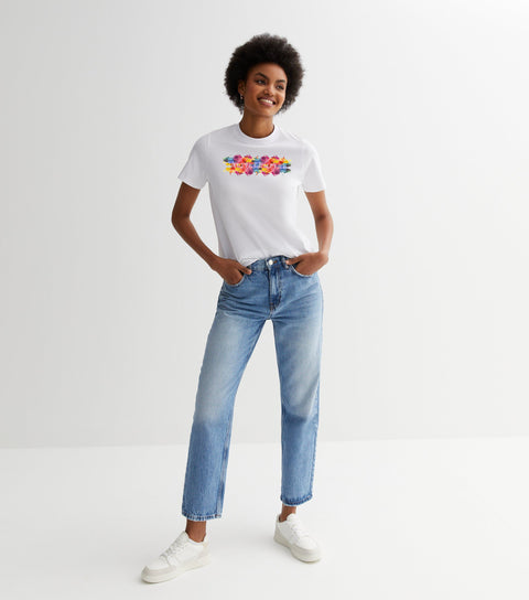 Attire Empire Women White Printed Round Neck T-shirt