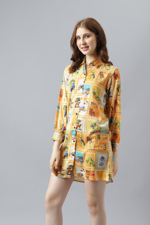 Attire Empire Women Regular Fit Spread Collar Casual Yellow Long Shirt