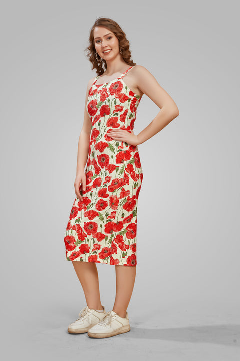Attire Empire Women Bodycon Off-White & Red Dress