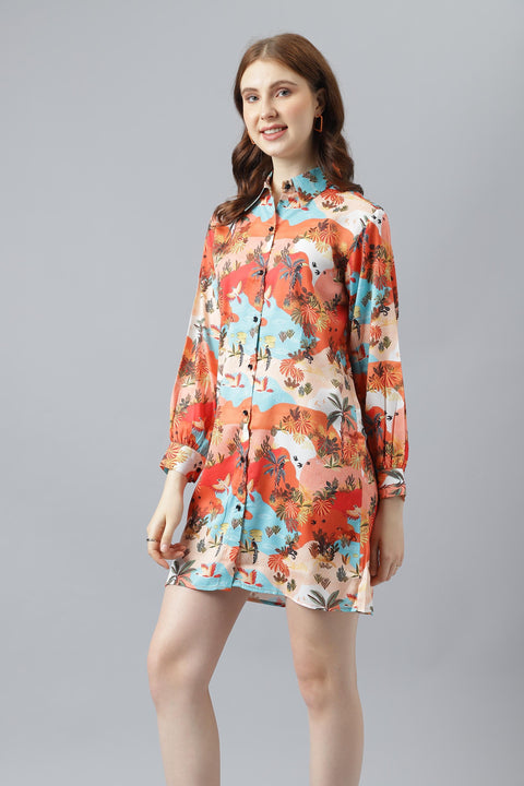 Attire Empire Women Regular Fit Spread Collar Casual Orange Long Shirt