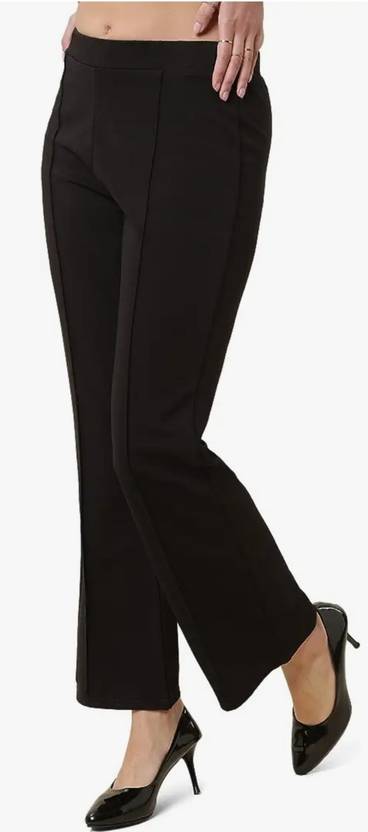 Women Slim Fit Black Cotton Blend Trousers