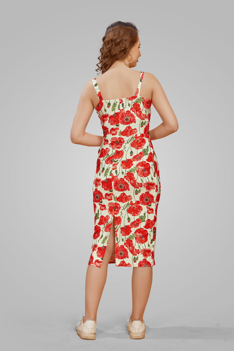 Attire Empire Women Bodycon Off-White & Red Dress