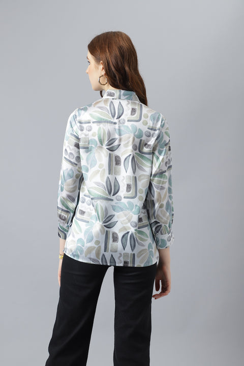 Attire Empire Women Regular Fit Printed Spread Collar Casual Grey Shirt