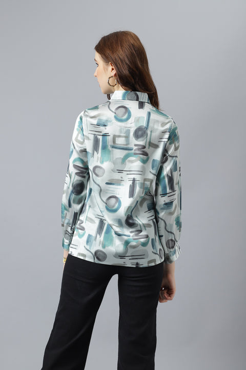 Attire Empire Women Regular Fit Printed Spread Collar Casual Light Green Shirt