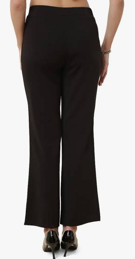 Women Slim Fit Black Cotton Blend Trousers