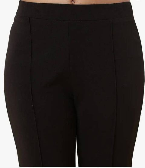 Women Slim Fit Black Cotton Blend Trousers