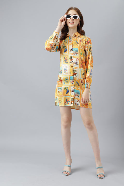 Attire Empire Women Regular Fit Spread Collar Casual Yellow Long Shirt