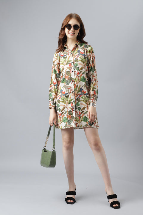 Attire Empire Women Regular Fit Spread Collar Casual Green Long Shirt