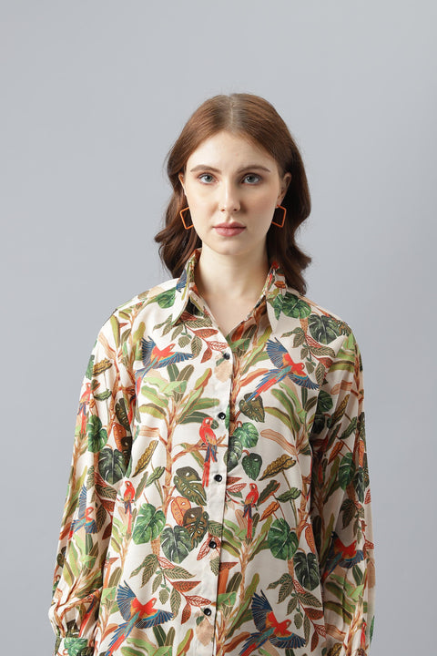 Attire Empire Women Regular Fit Spread Collar Casual Green Long Shirt