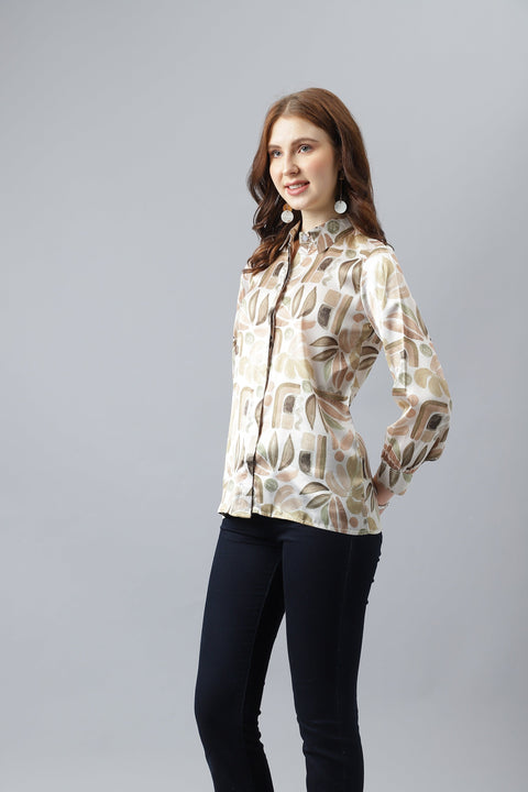 Attire Empire Women Regular Fit Printed Spread Collar Casual Golden Shirt