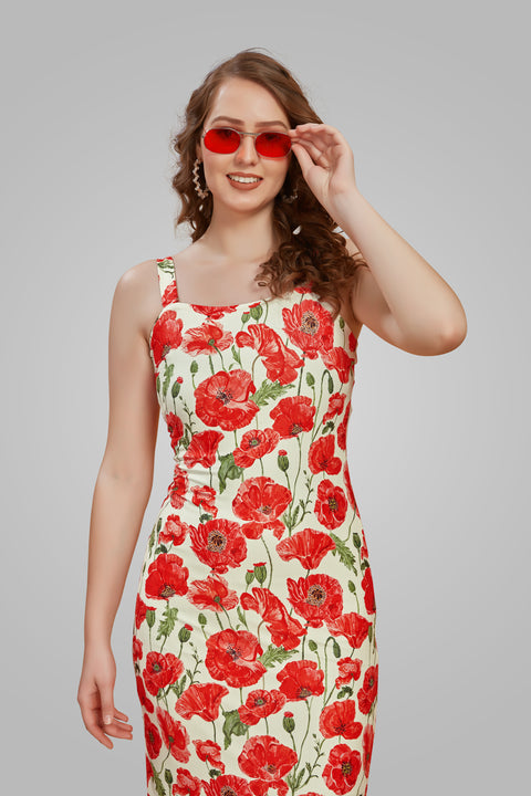 Attire Empire Women Bodycon Off-White & Red Dress