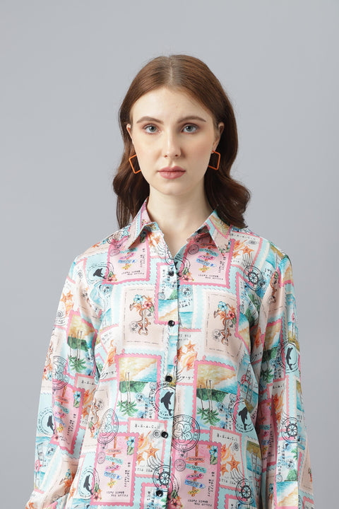 Attire Empire Women Regular Fit Spread Collar Casual Pink Shirt