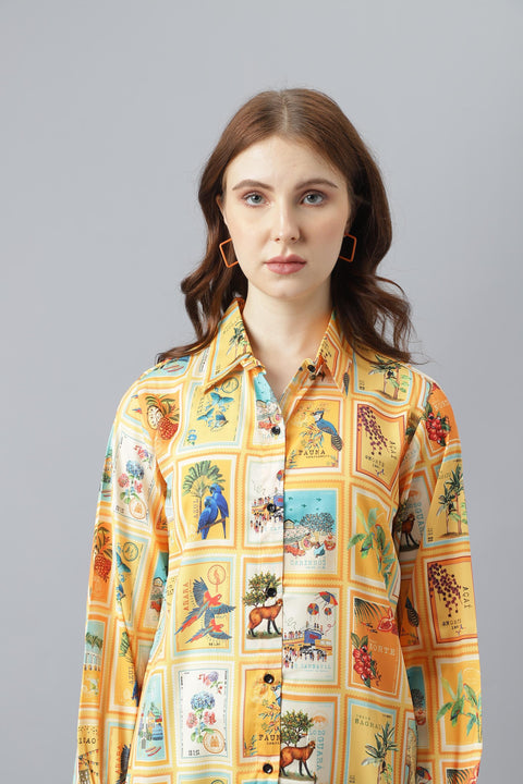Attire Empire Women Regular Fit Spread Collar Casual Yellow Long Shirt