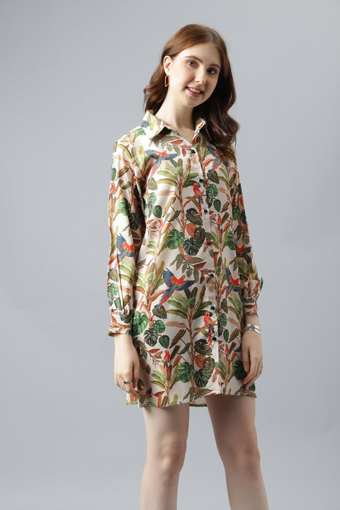 Attire Empire Women Regular Fit Spread Collar Casual Green Long Shirt