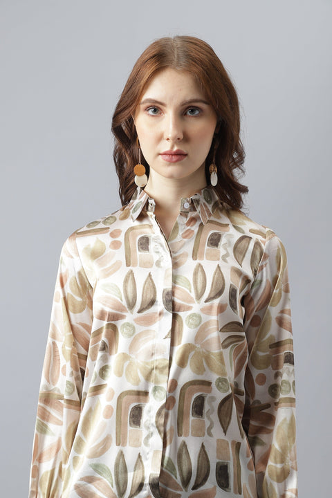 Attire Empire Women Regular Fit Printed Spread Collar Casual Golden Shirt