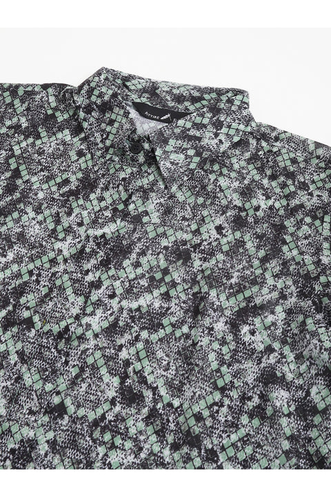 Attire Empire Women Regular Fit Printed Spread Collar Casual Green Shirt