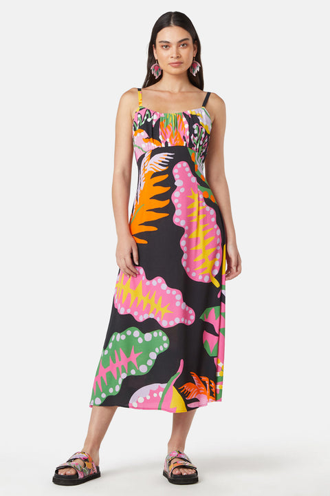 Attire Empire Women's Rayon Midi Black Dress