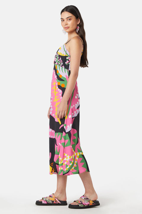 Attire Empire Women's Rayon Midi Black Dress