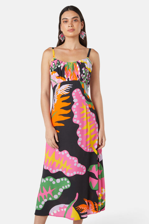 Attire Empire Women's Rayon Midi Black Dress