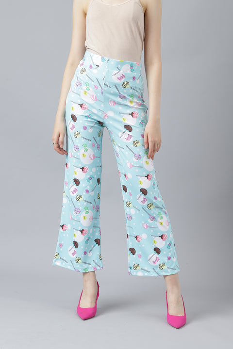 Attire Empire Women Printed Track Pant Light Blue