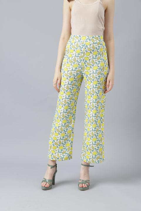 Attire Empire Women Printed Track Pant Light Yellow
