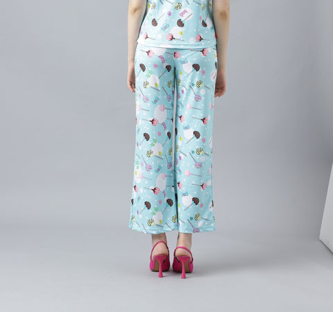 Attire Empire Women Printed Track Pant Light Blue