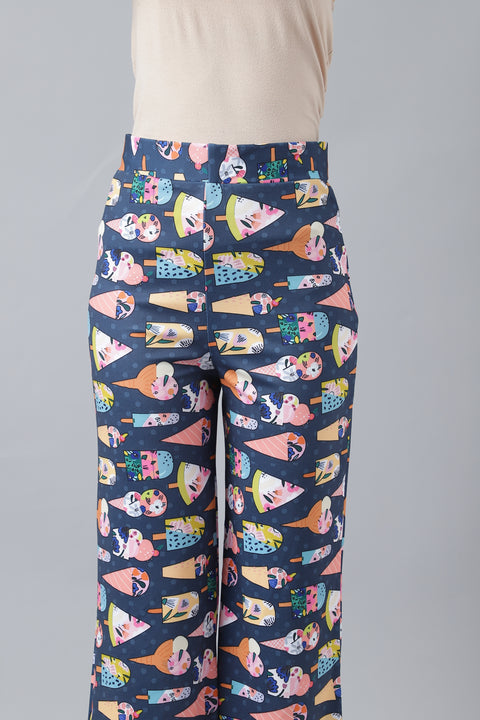 Attire Empire Women Printed Track Pant Dark Blue