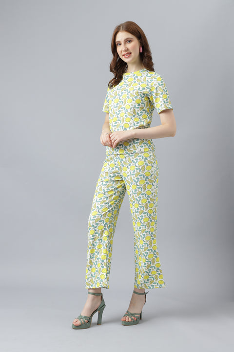 Attire Empire T-Shirt Trouser Pant Co-ords Set Light Yellow