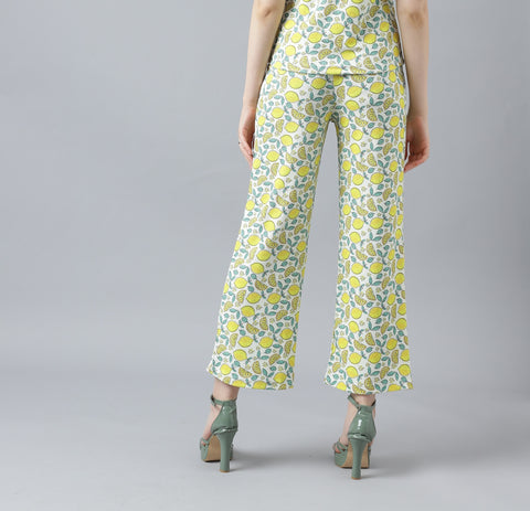 Attire Empire Women Printed Track Pant Light Yellow