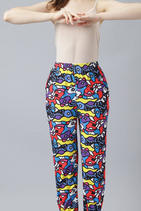 Attire Empire Women Printed Joggers Black & Red