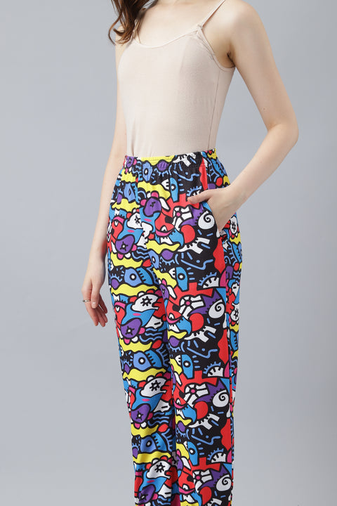 Attire Empire Women Printed Joggers Black & Red