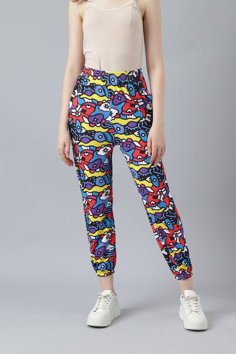 Attire Empire Women Printed Joggers Black & Red