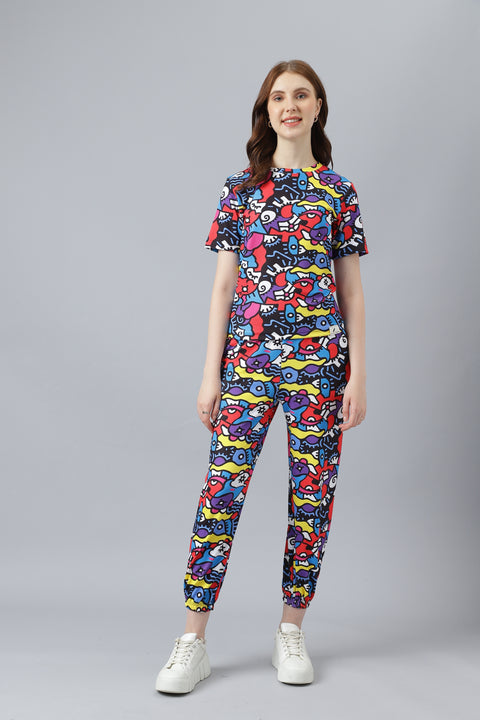 Attire Empire T-Shirt Trouser Pant Co-ords Black & Red