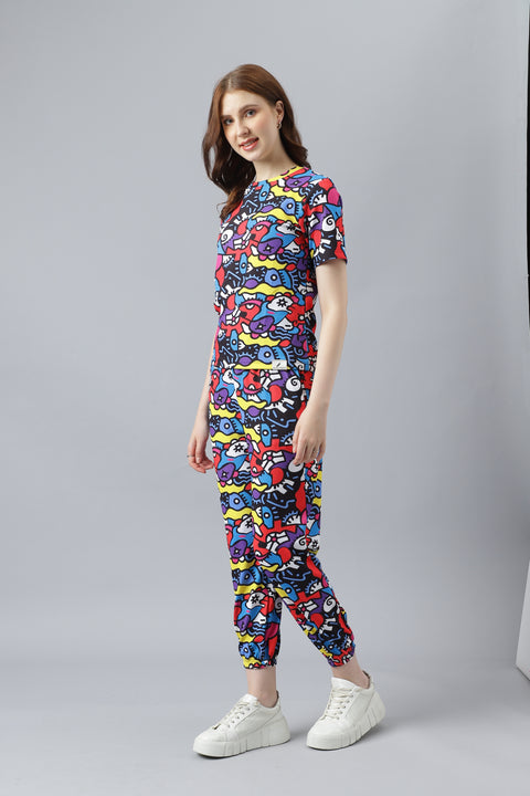 Attire Empire T-Shirt Trouser Pant Co-ords Black & Red