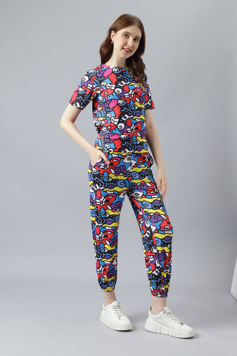 Attire Empire T-Shirt Trouser Pant Co-ords Black & Red