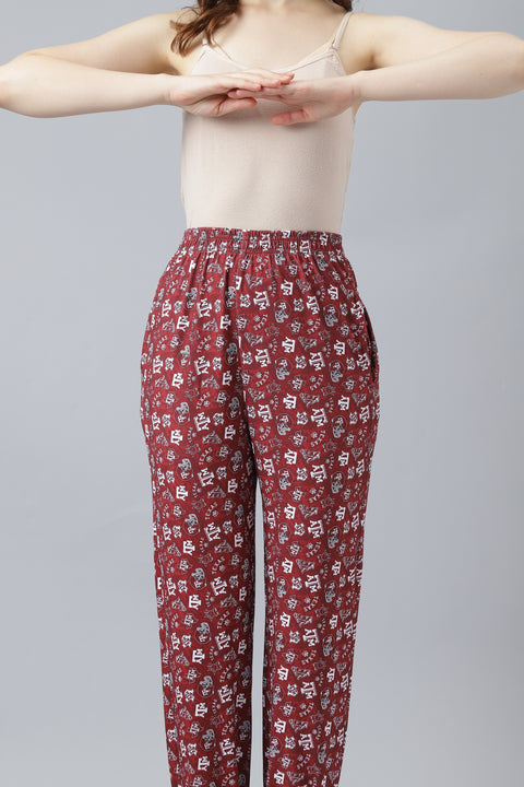Attire Empire Women Printed Joggers Maroon