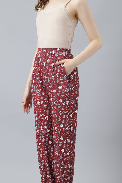 Attire Empire Women Printed Joggers Maroon