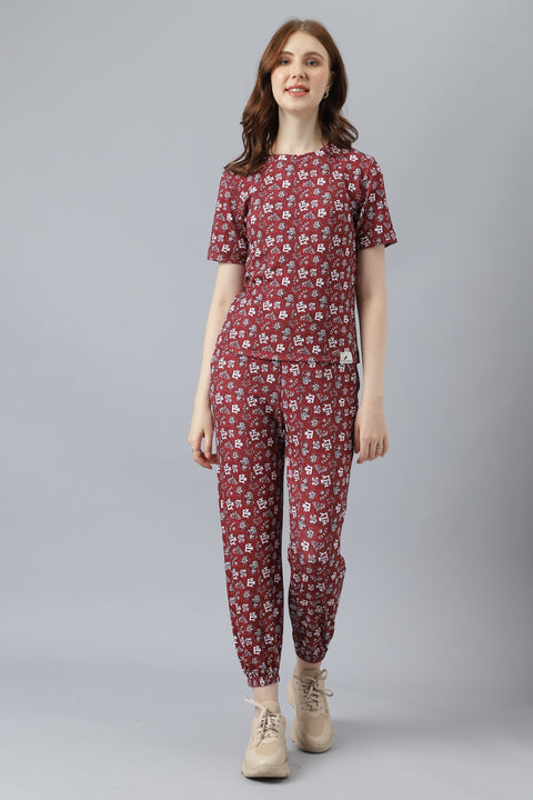 Attire Empire T-Shirt Trouser Pant Co-ords Maroon