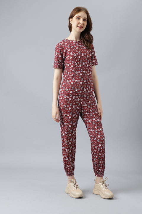 Attire Empire T-Shirt Trouser Pant Co-ords Maroon