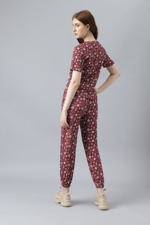 Attire Empire T-Shirt Trouser Pant Co-ords Maroon