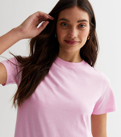 Attire Empire Women Pink Solid Round Neck T-shirt